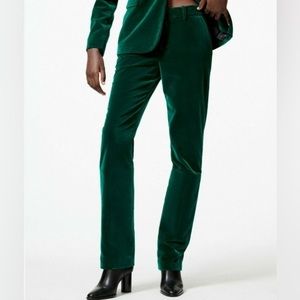 Zara HIGHWAIST STRAIGHT FIT VELVET TROUSERS PANT GREEN size S
